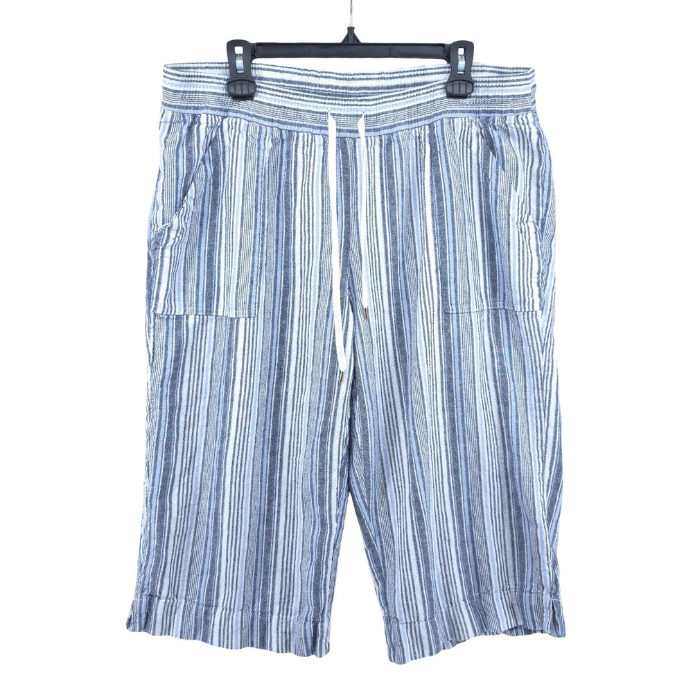 Land N Sea Capri High Rise Linen Blend Striped Nautical Coastal Pants Womens 2X